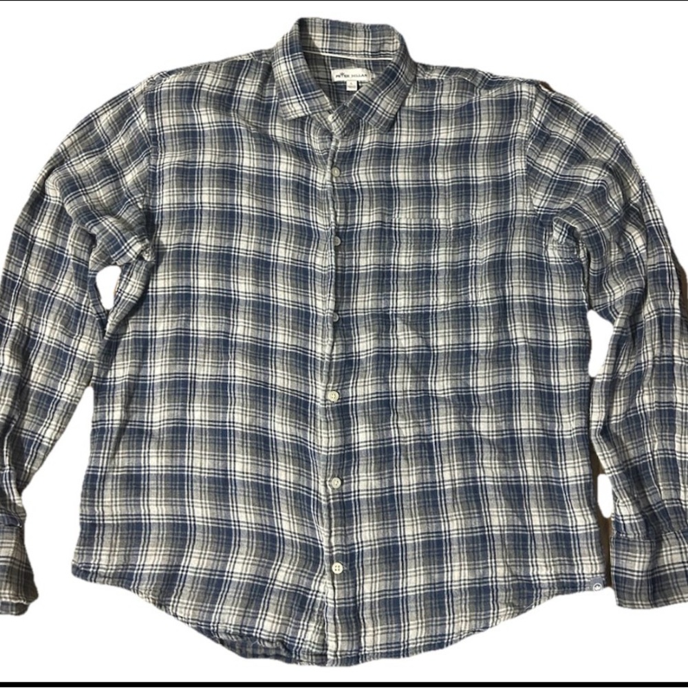Peter Millar Navy and White Plaid Shirt